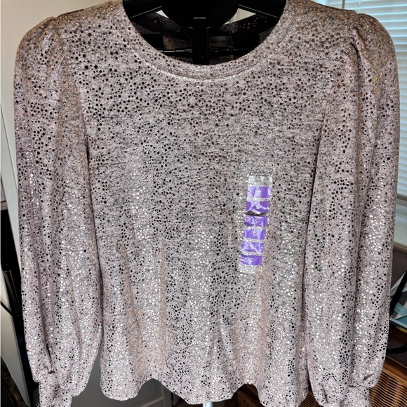 John Paul Richard Pink Sweater with Metallic Dots & Balloon Sleeves - Picture 1 of 5